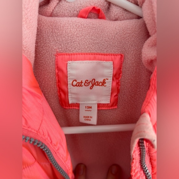 Cat & Jack toddler girl peplum puffer jacket Peach/pink/salmon color 12 months - Picture 5 of 7